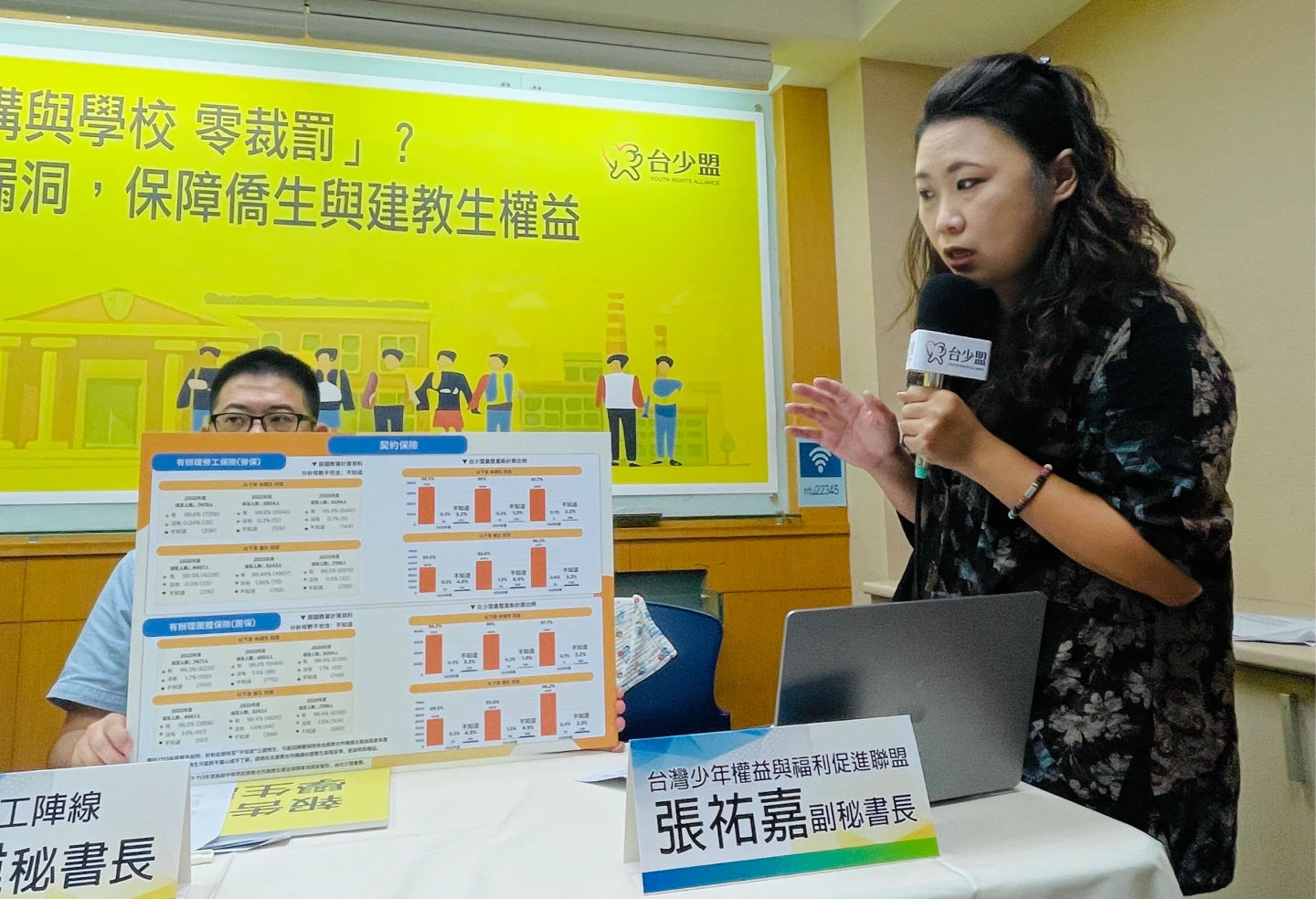 台少盟副秘書長張祐嘉(右)表示,建教生中的僑生人數已超越本國生,教育部應修法,明確納入保障。賴昀岫攝