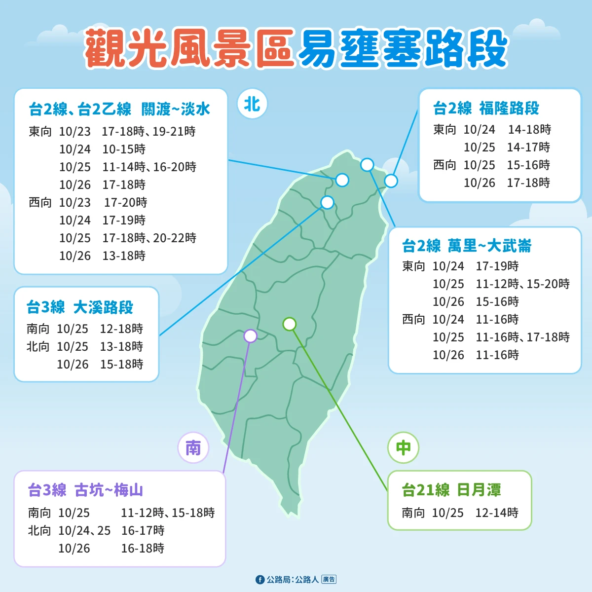 觀光風景區易壅塞路段。公路局提供