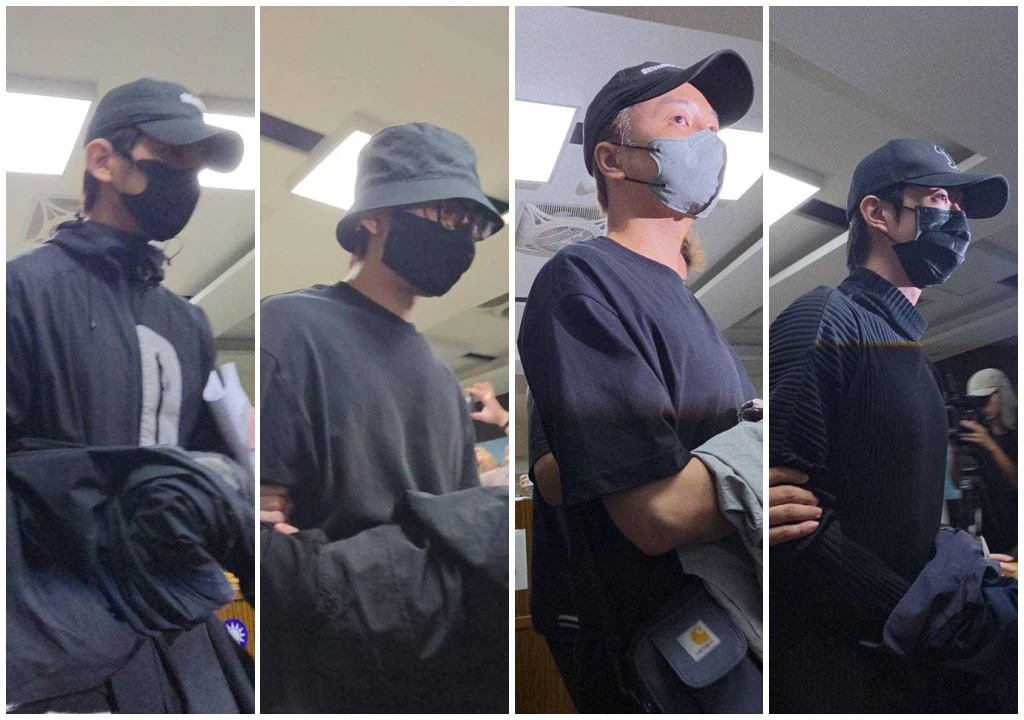 藝人修杰楷(左起)、陳柏霖、書偉、小杰於警詢後,中午移送新北地檢署複訊。曾伯愷攝
