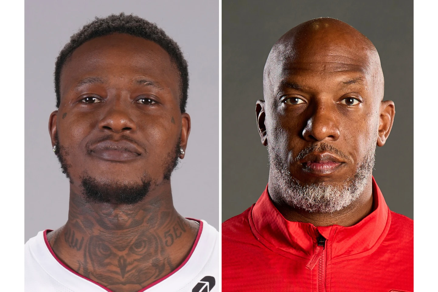 拓荒者隊總教練畢拉普斯(Chauncey Billups,右)與熱火隊羅吉爾(Terry Rozier)因為涉及非法賭博案被捕。美聯社