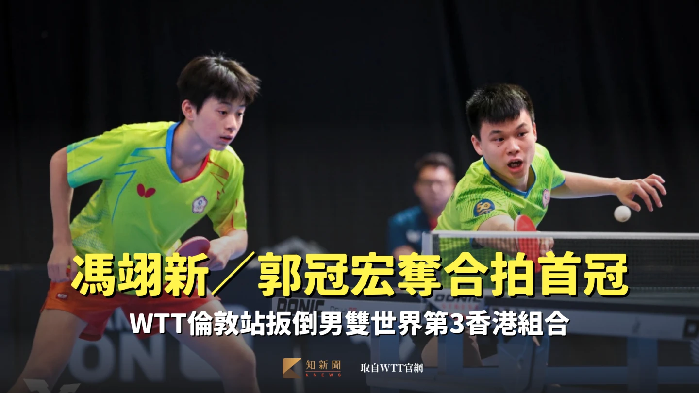 好棒!WTT倫敦站扳倒男雙世界第3香港組合 馮翊新/郭冠宏奪合拍首冠