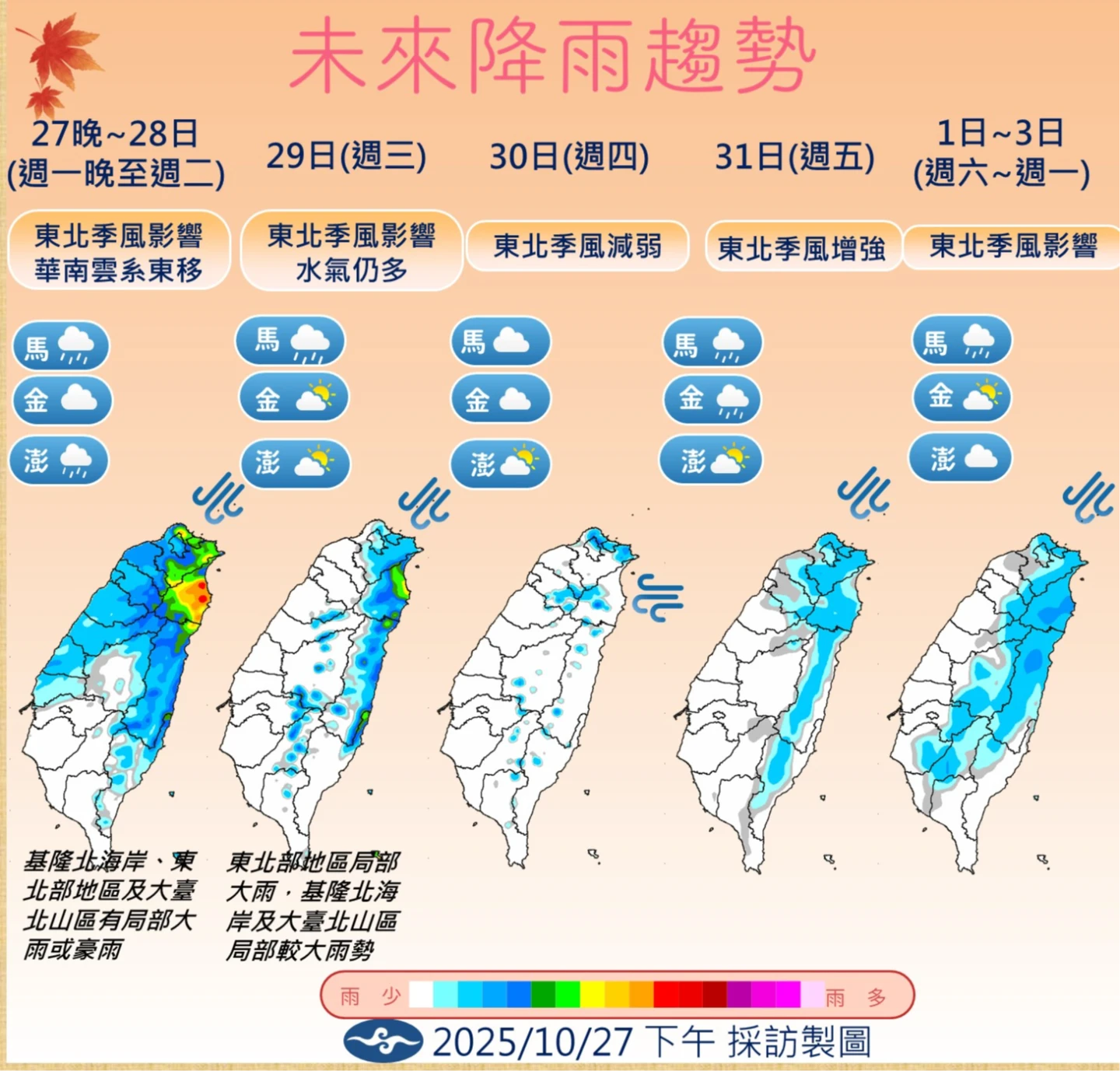 一周降雨趨勢圖。氣象署提供