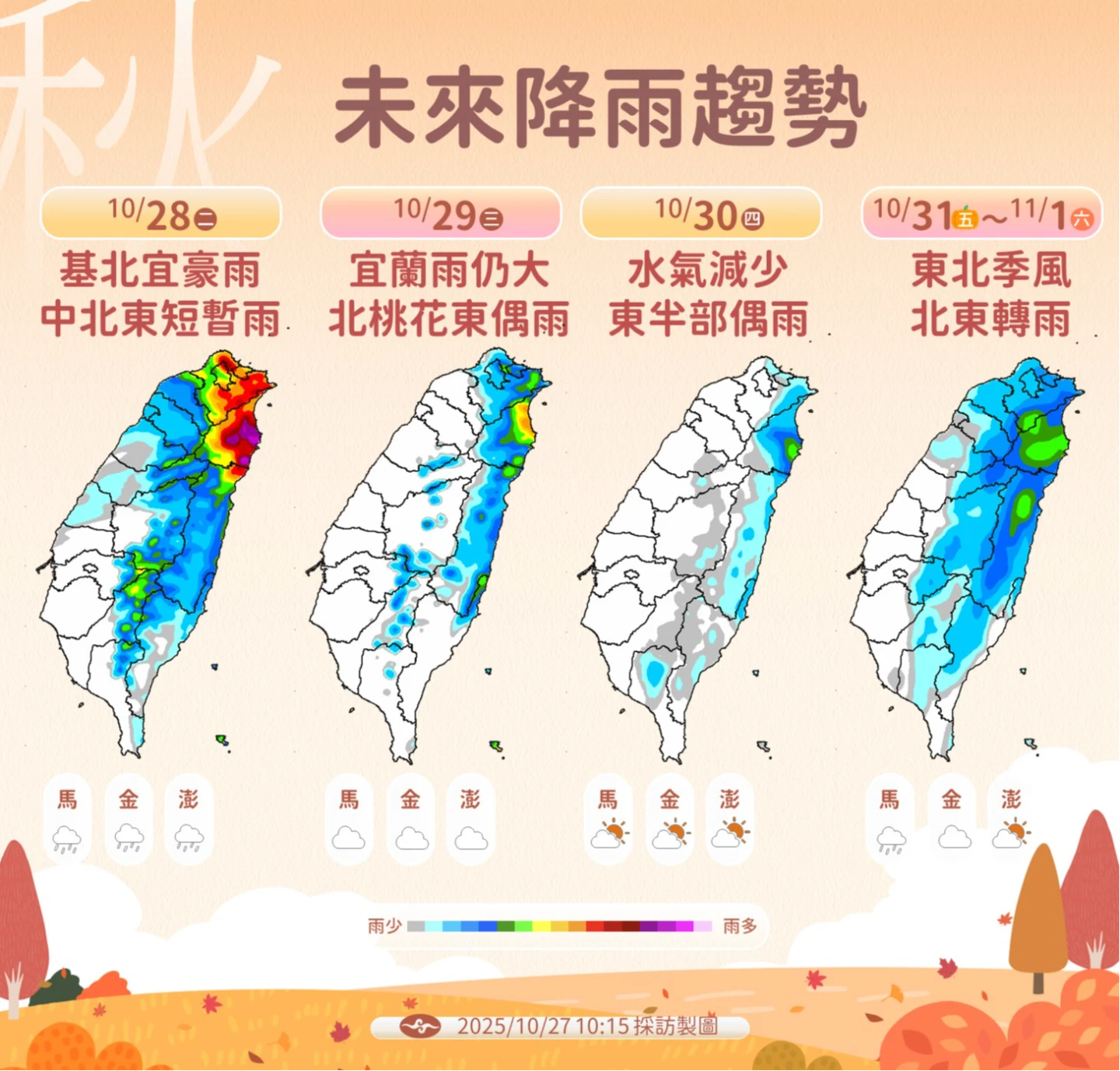 本周周四(30日)水氣最少。中央氣象署提供