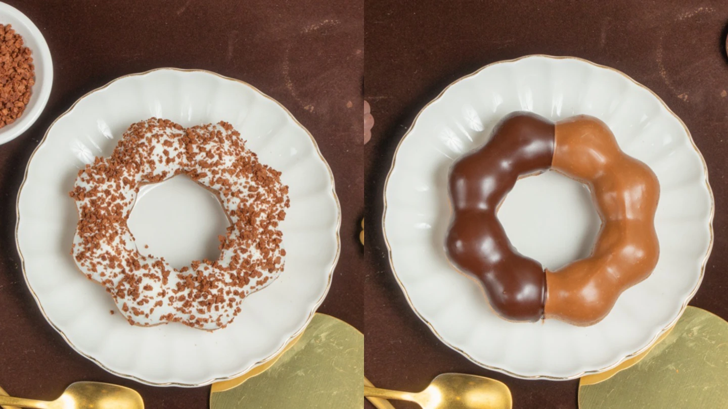 白可可脆脆巧克力波堤、焦糖雙色巧克力波堤。Mister Donut提供