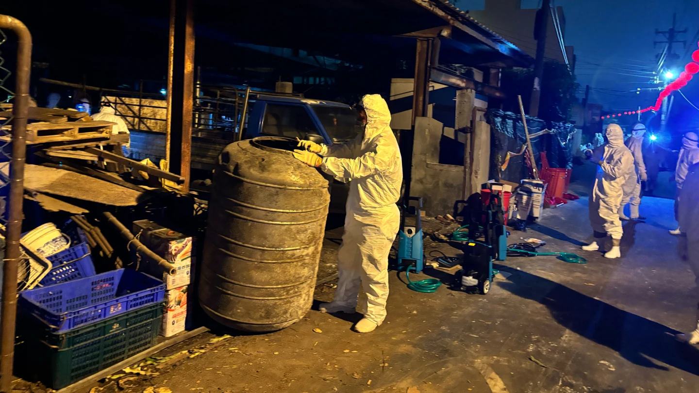 國軍辛苦了!非洲豬瘟案場太髒難消毒 80砲兵漏夜清豬糞刮地、35化學兵待命