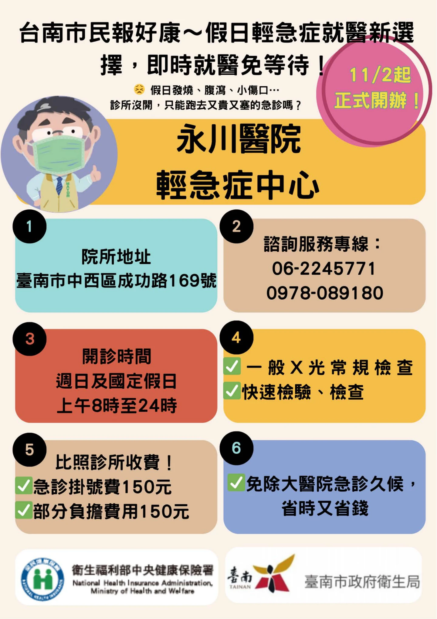 永川醫院輕急症中心相關資訊。市府提供