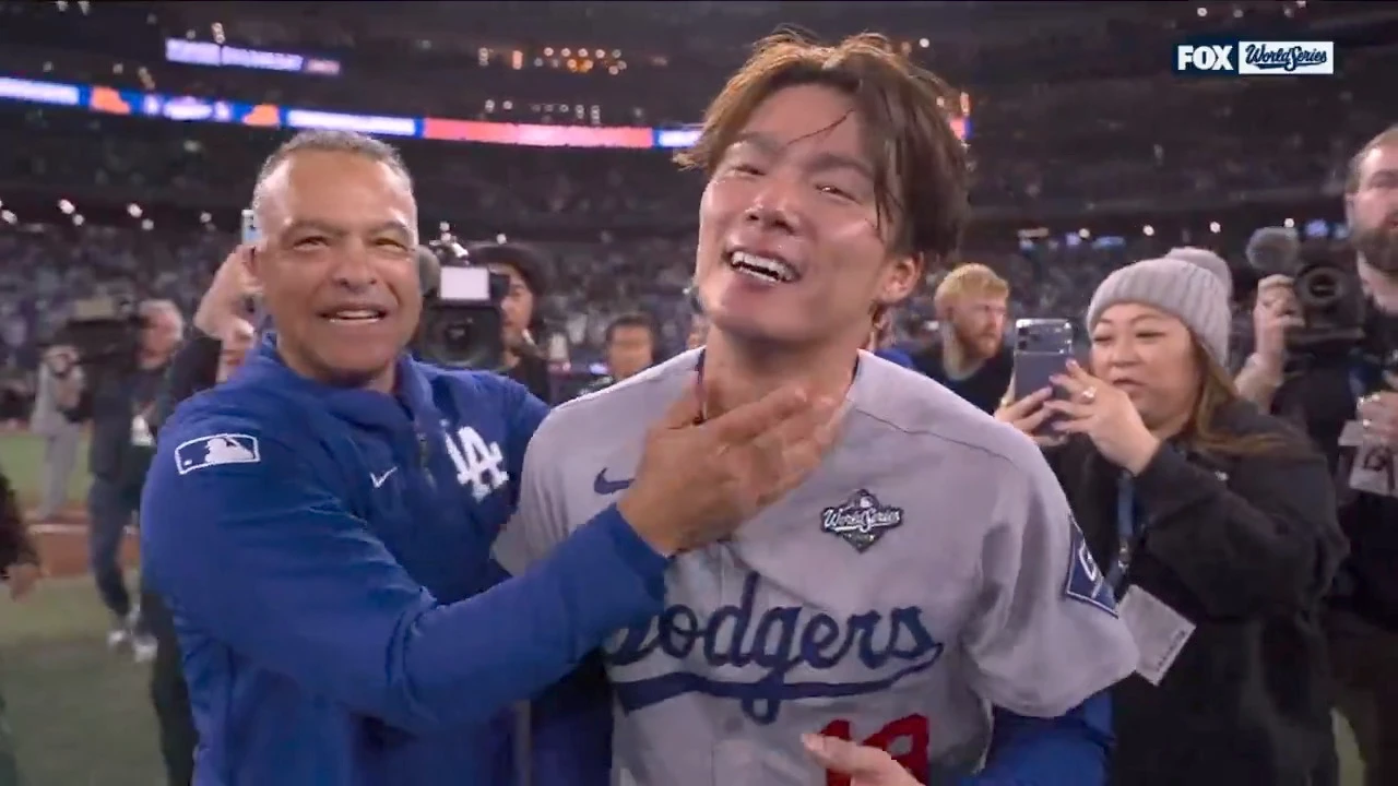 道奇主帥羅伯茲(左)指山本由伸「是史上最強」。取自MLB官方社群X帳號