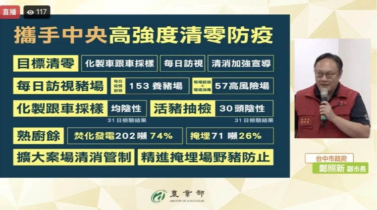 11/2台中市副市長鄭照新說明非洲豬瘟防疫處置。取自FB@農業部