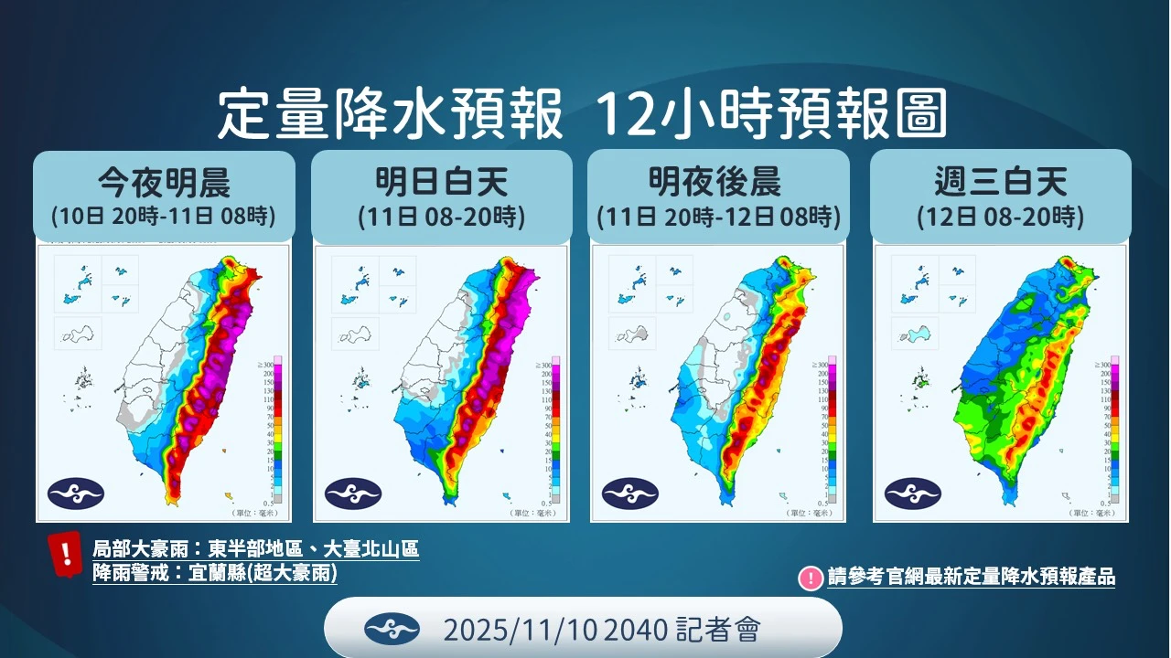 鳳凰料周三登陸！宜蘭山區「超大豪雨」警戒　西南陸地防12級強陣風