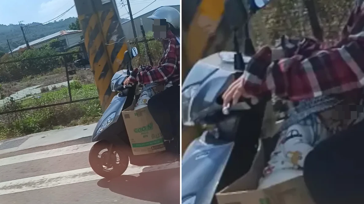 嬰兒竟被裝進紙箱放腳踏板　婦人騎車載孫「離譜神操作」曝光