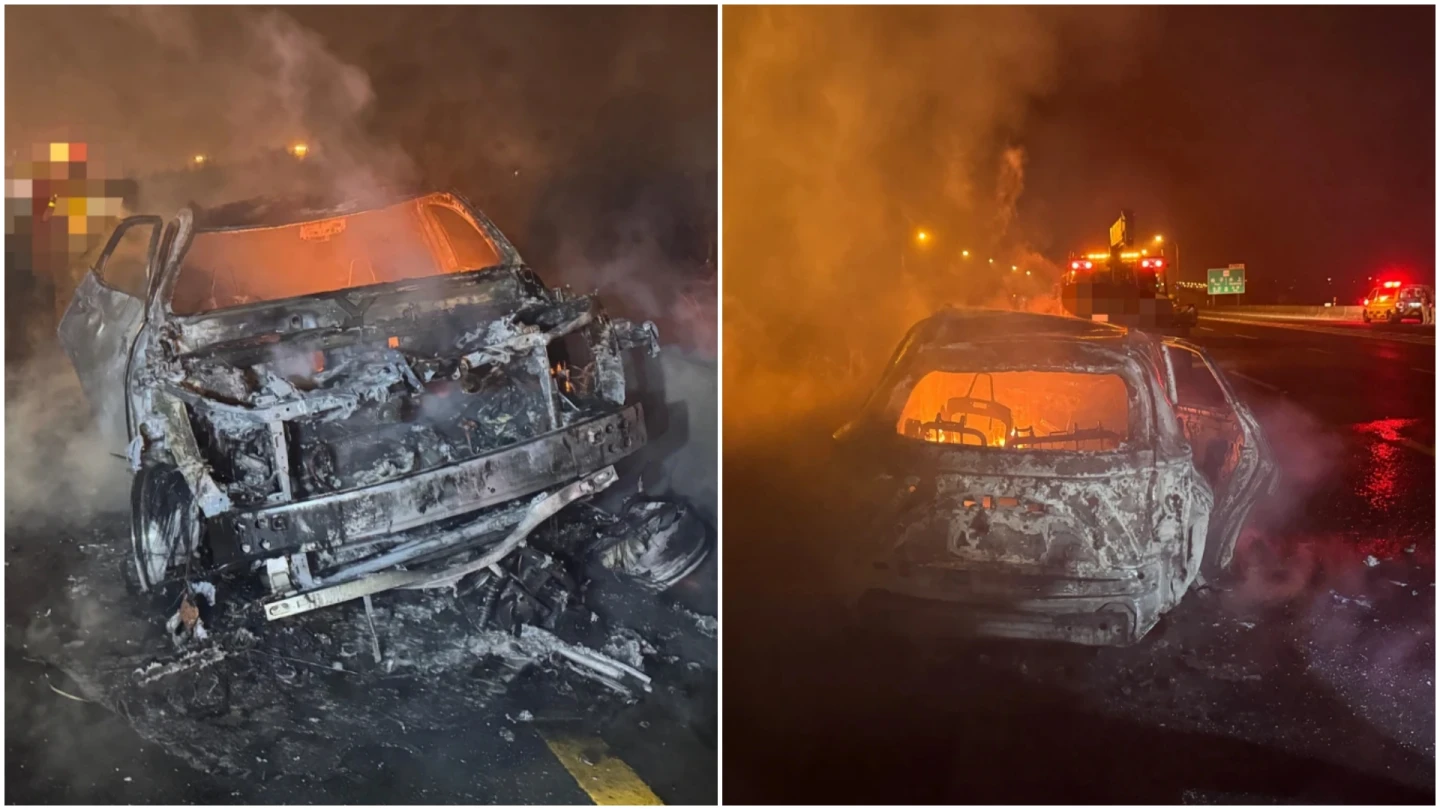 機車國道內線逆撞自小客！75歲騎士當場失去生命跡象　2車全燒毀