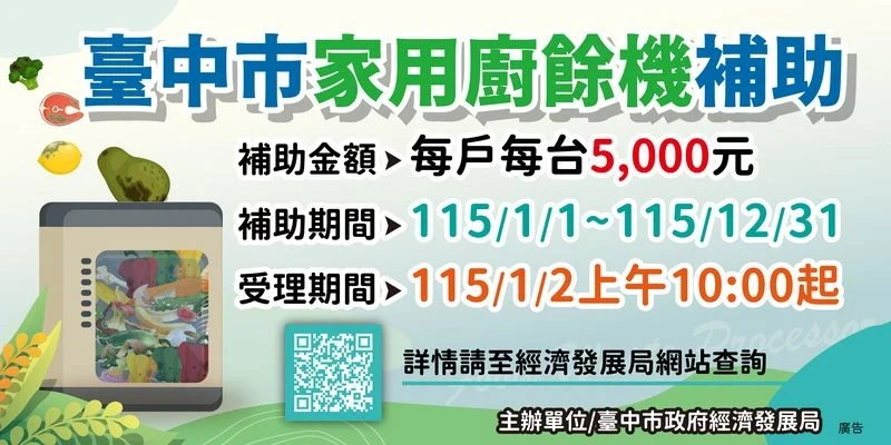 周末精選｜最高5000元！台中廚餘機補助開跑湧熱潮　申請攻略一次看