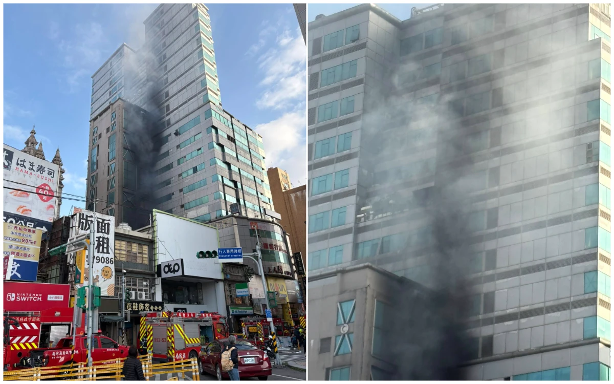 桃園火車站前商圈大火！濃煙狂冒畫面曝　警消急灌救