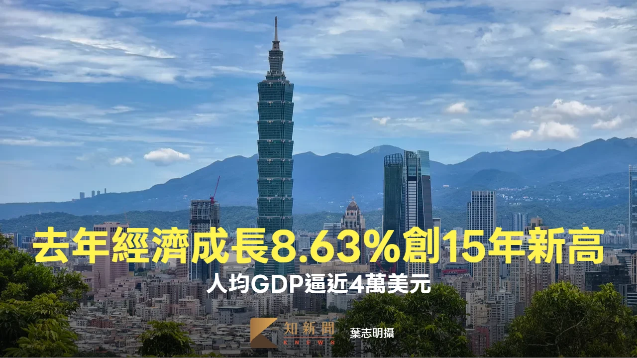 主計總處概估去年經濟成長8.63％創15年新高　人均GDP逼近4萬美元