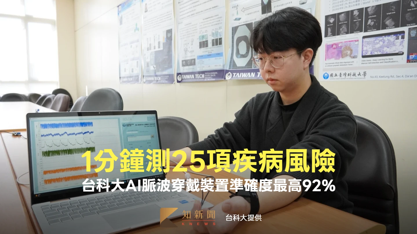 1分鐘測出25項疾病風險！　台科大AI脈波穿戴裝置再升級、準確度最高92%