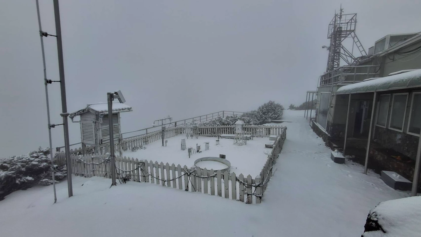 玉山下雪了！積雪達4公分　氣象站被冰封成銀白世界