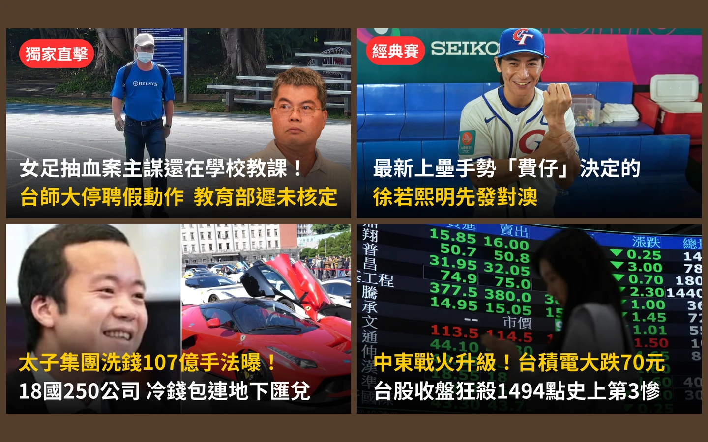 今日精選｜美伊戰事屠殺台股1494點第3慘／太子集團洗錢107億元還開發OJBK錢包