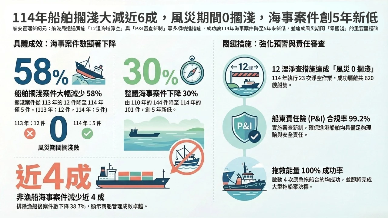 航港局強化航安管理！去年海事案件創5年新低　船舶擱淺大減近6成