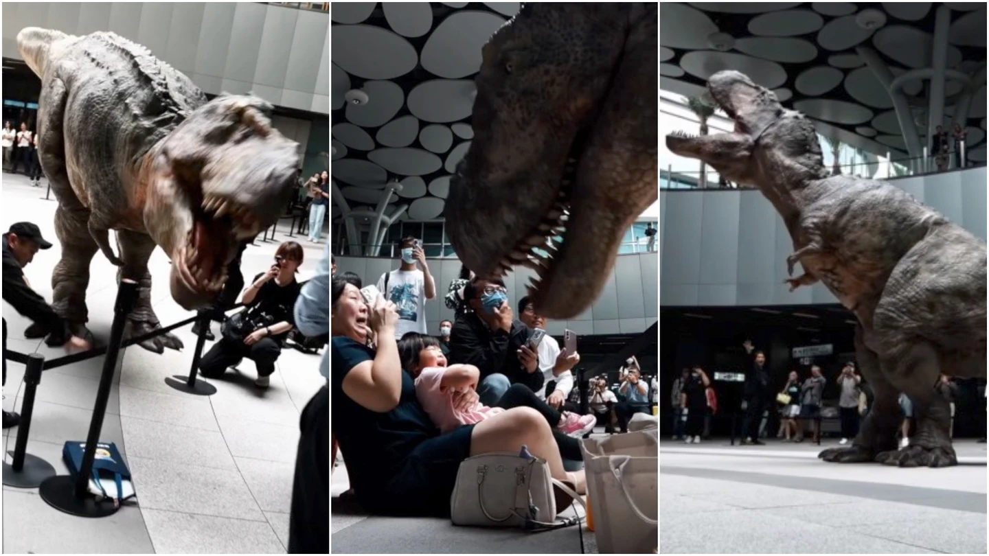 小孩嚇哭片！高雄車站巨獸出沒　預告兒童節「恐龍酷樂園」快閃超吸睛