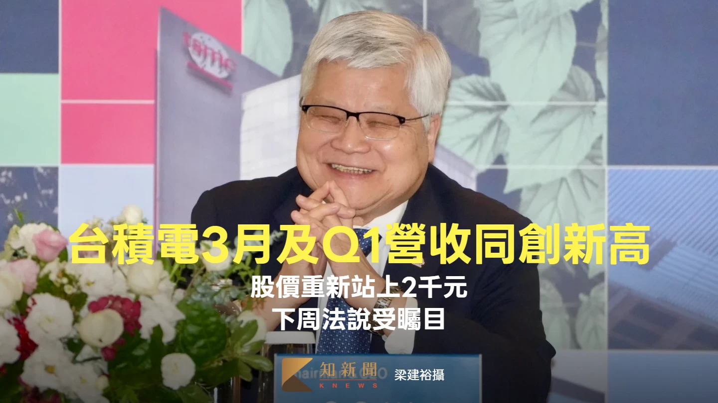 台積電3月及Q1營收同創新高！股價重新站上2千元　下周法說受矚目