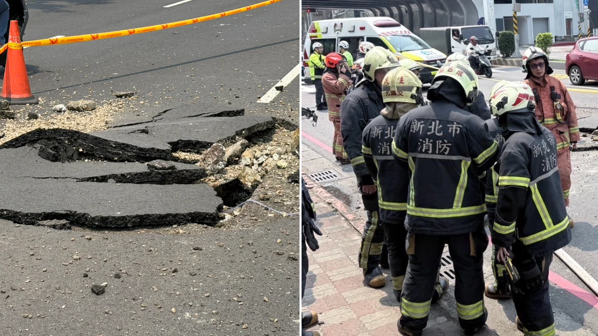板橋縣民大道路面突爆裂！炸出2公尺大洞　原因不明