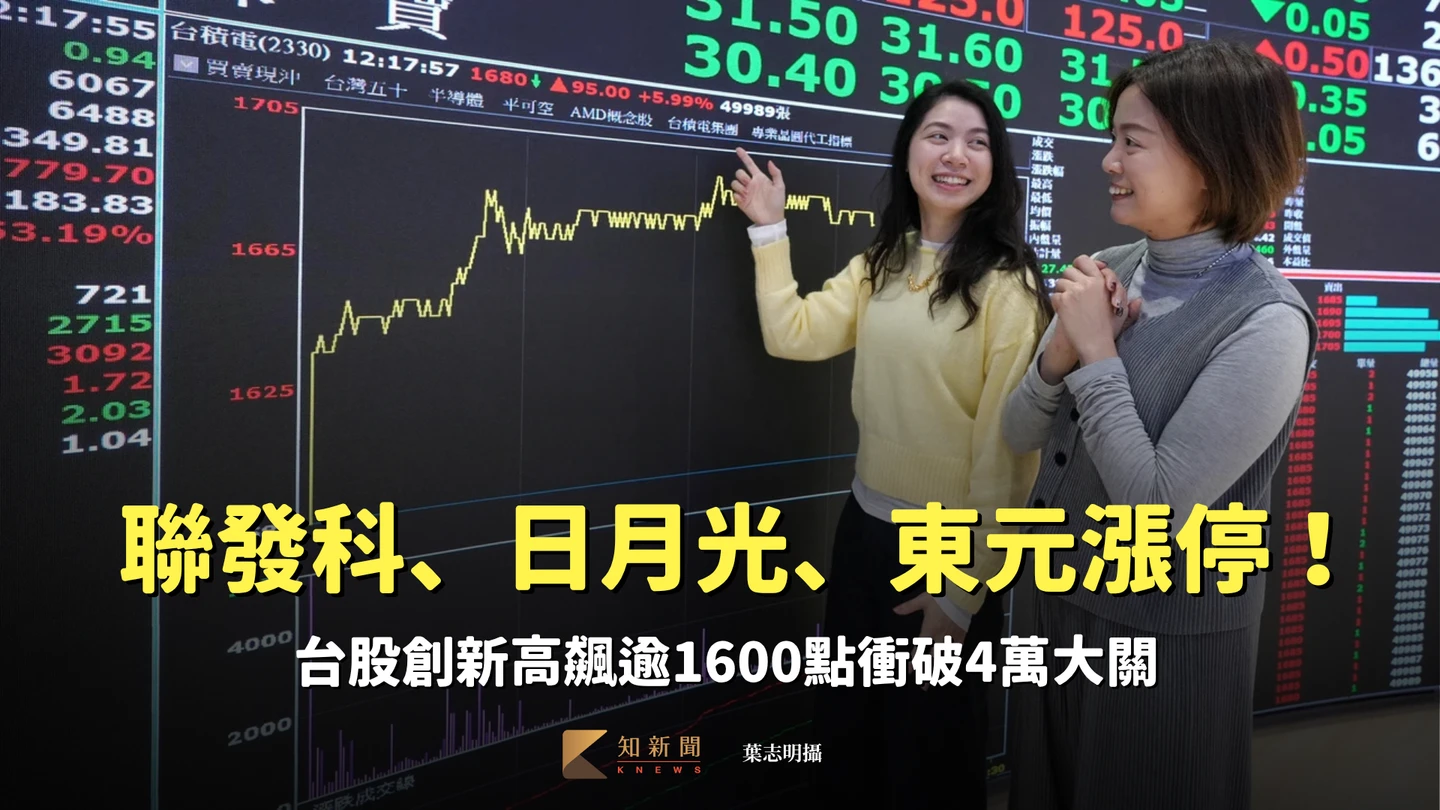 台股創新高飆逾1600點！聯發科、日月光、東元漲停　台積電暴漲125元