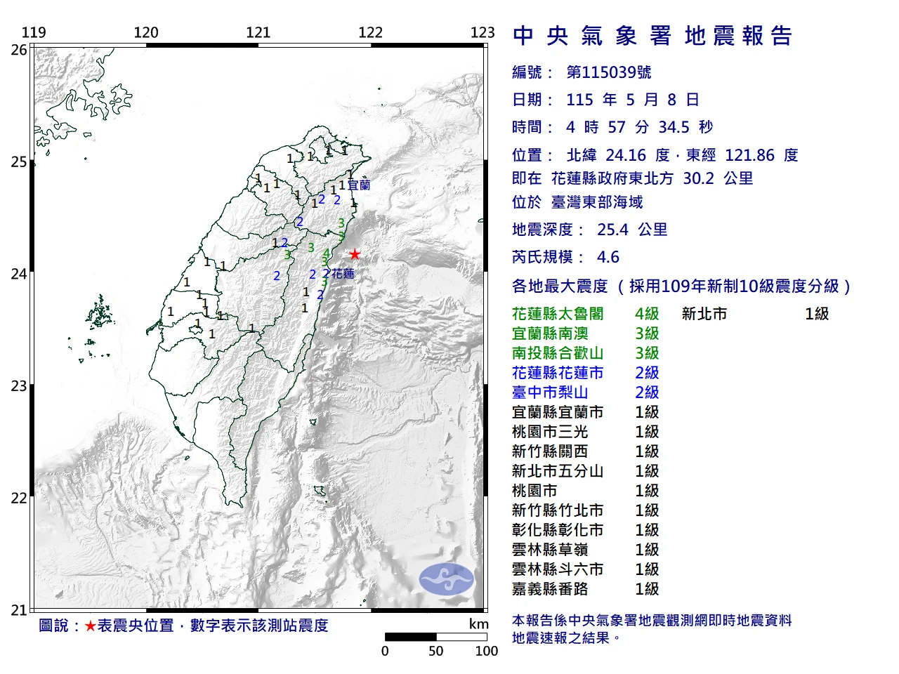 今晨地牛翻身！花蓮規模4.6地震　最大震度4級