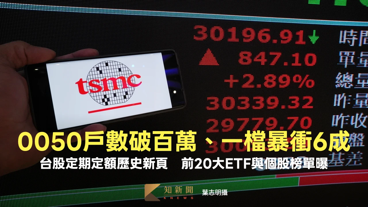 0050戶數破百萬、一檔暴衝6成！台股定期定額歷史新頁　前20大ETF與個股榜單曝