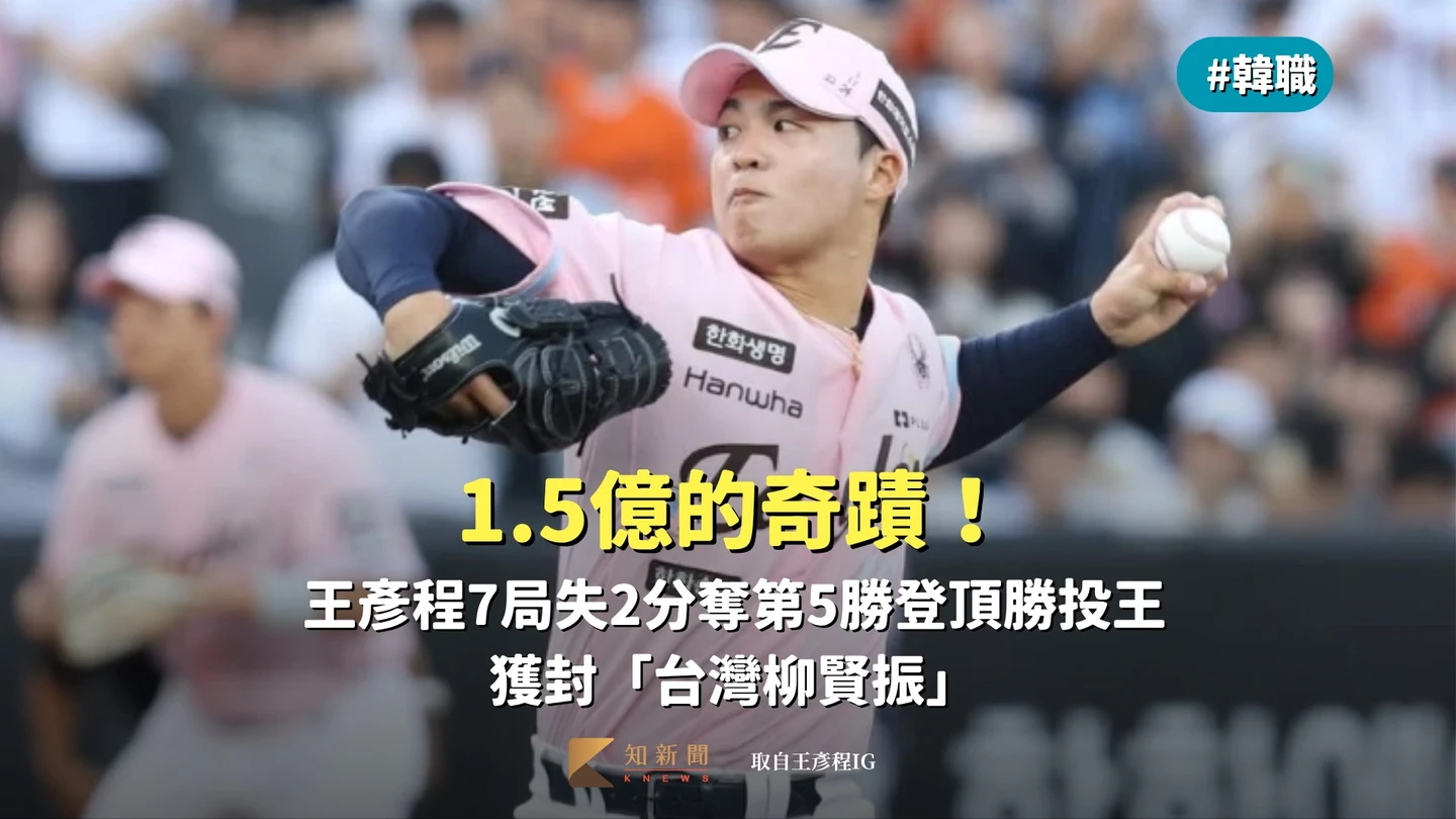 韓職｜1.5億的奇蹟！王彥程7局失2分奪第5勝登頂勝投王　獲封「台灣柳賢振」
