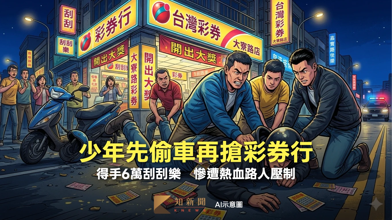 高雄彩券行驚魂！16歲少年騎贓車搶6萬刮刮樂　慘遭熱血路人壓制