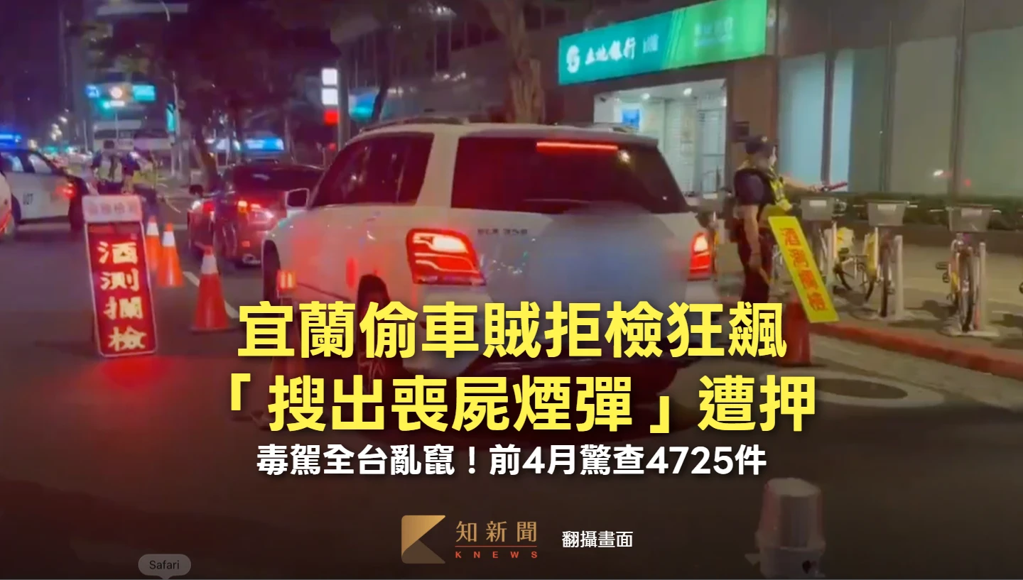 宜蘭偷車賊拒檢狂飆「搜出喪屍煙彈」遭押　毒駕全台亂竄！前4月驚查4725件