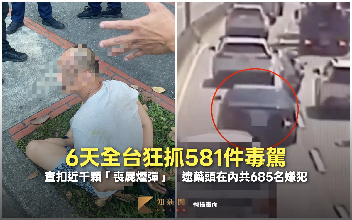 6天全台狂抓581件毒駕！查扣近千顆「喪屍煙彈」　逮藥頭在內共685名嫌犯