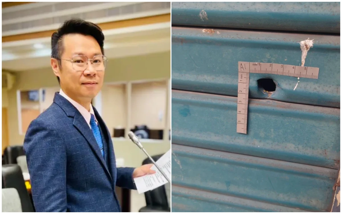 苗栗議員陳光軒看板遭槍擊！鐵門被貫穿「彈孔斑斑」　他自爆曾被電話恐嚇、車輛跟蹤
