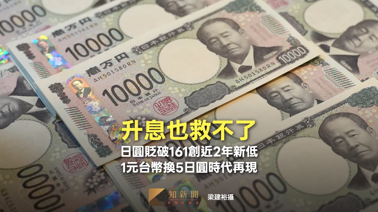 升息也救不了！日圓貶破161創近2年新低　1元台幣換5日圓時代再現