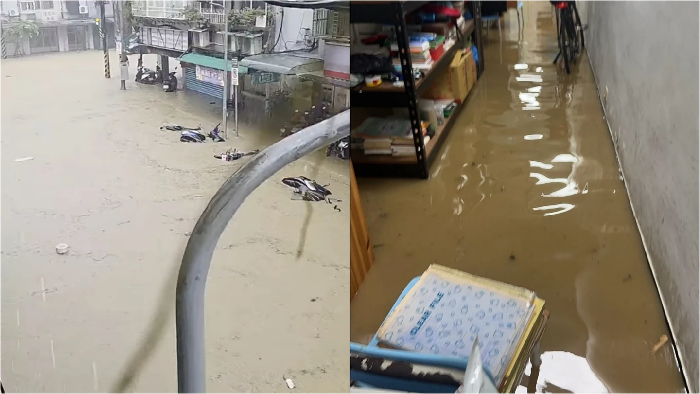 有片｜台北內湖大淹水「路面成黃河」　機車倒地滅頂慘況曝！在地人：20年來最慘