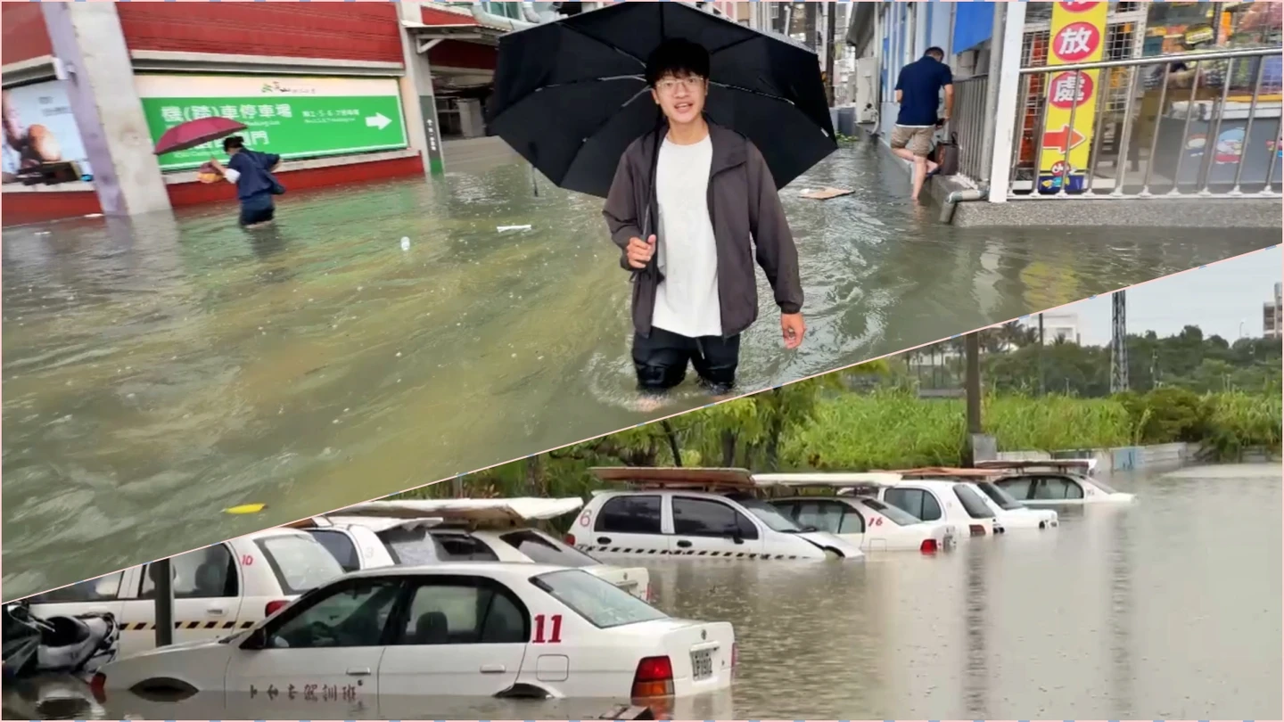 雨炸台南！永康、仁德成汪洋「水灌超商、教練車全泡水」　駕駛爬車頂求救