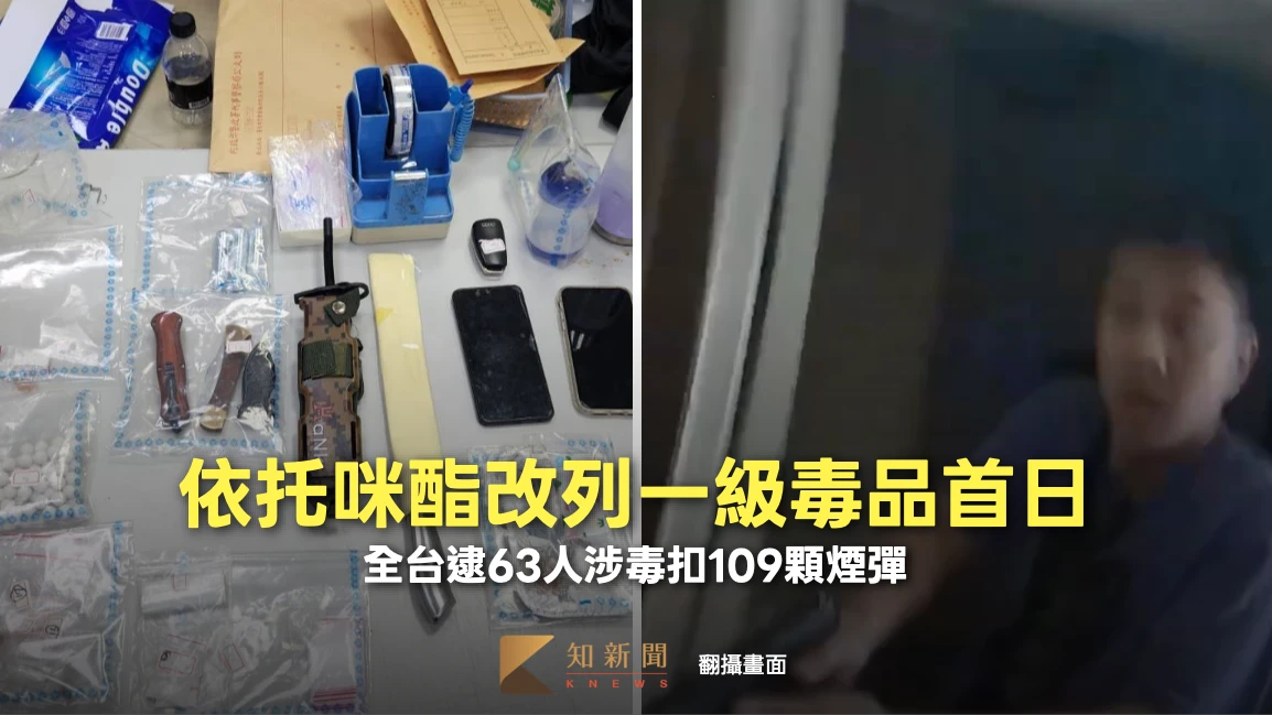 依托咪酯改列一級毒品首日！全台大掃蕩　逮63人涉毒扣109顆煙彈