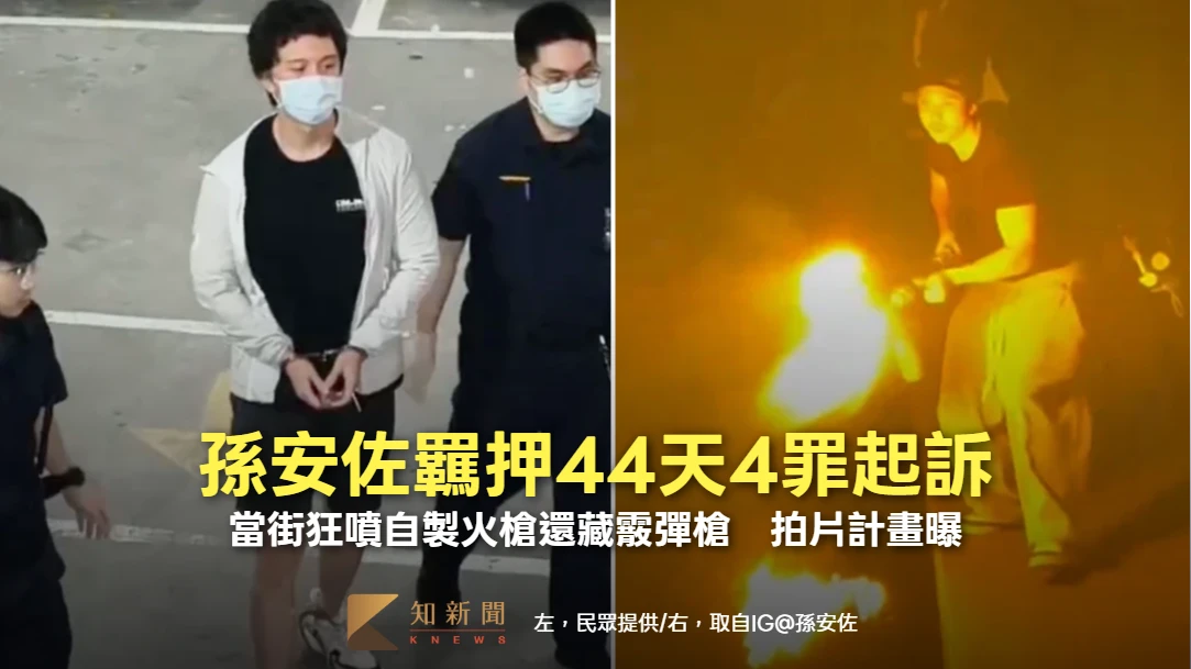 孫安佐羈押44天4罪起訴！當街狂噴自製火槍還藏霰彈槍　拍片計畫曝