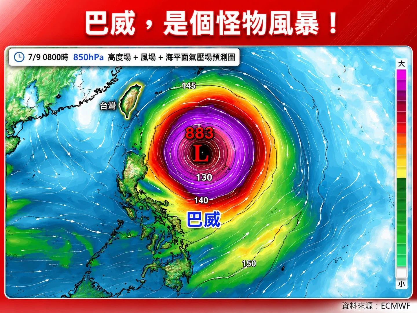 巴威颱風「怪物風暴」增強增胖中「size相當大」　估通過台灣、沖繩之間