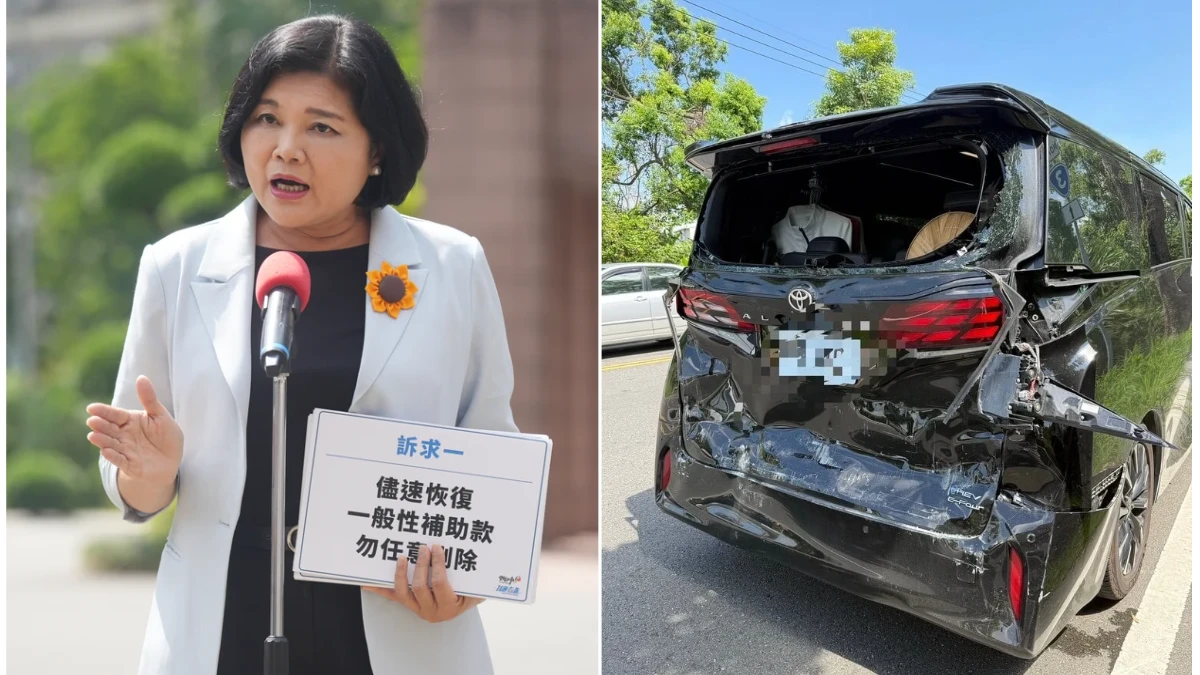 與死神擦身！張麗善座車遭預拌車暴衝追撞　「車尾全爛、後擋全碎」驚悚畫面曝