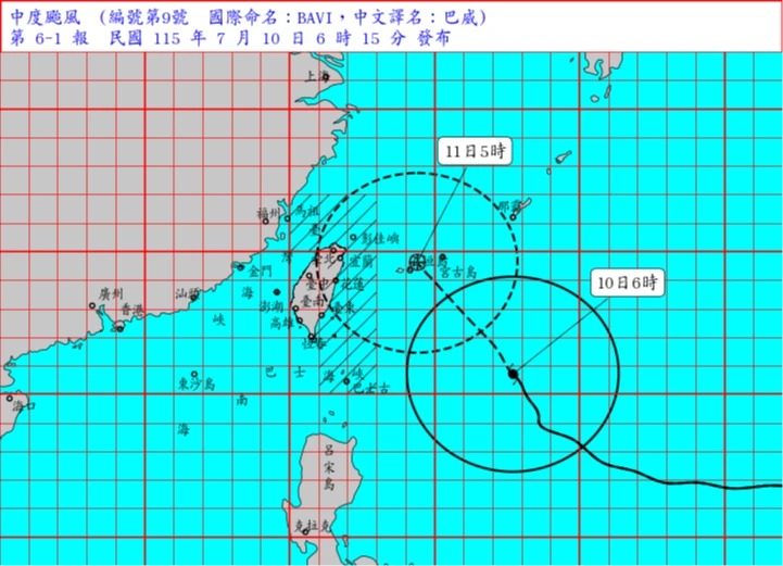 05：30發布巴威陸警！3縣市警戒入夜風雨劇烈　專家：明估11級陣風「風害大於雨害」