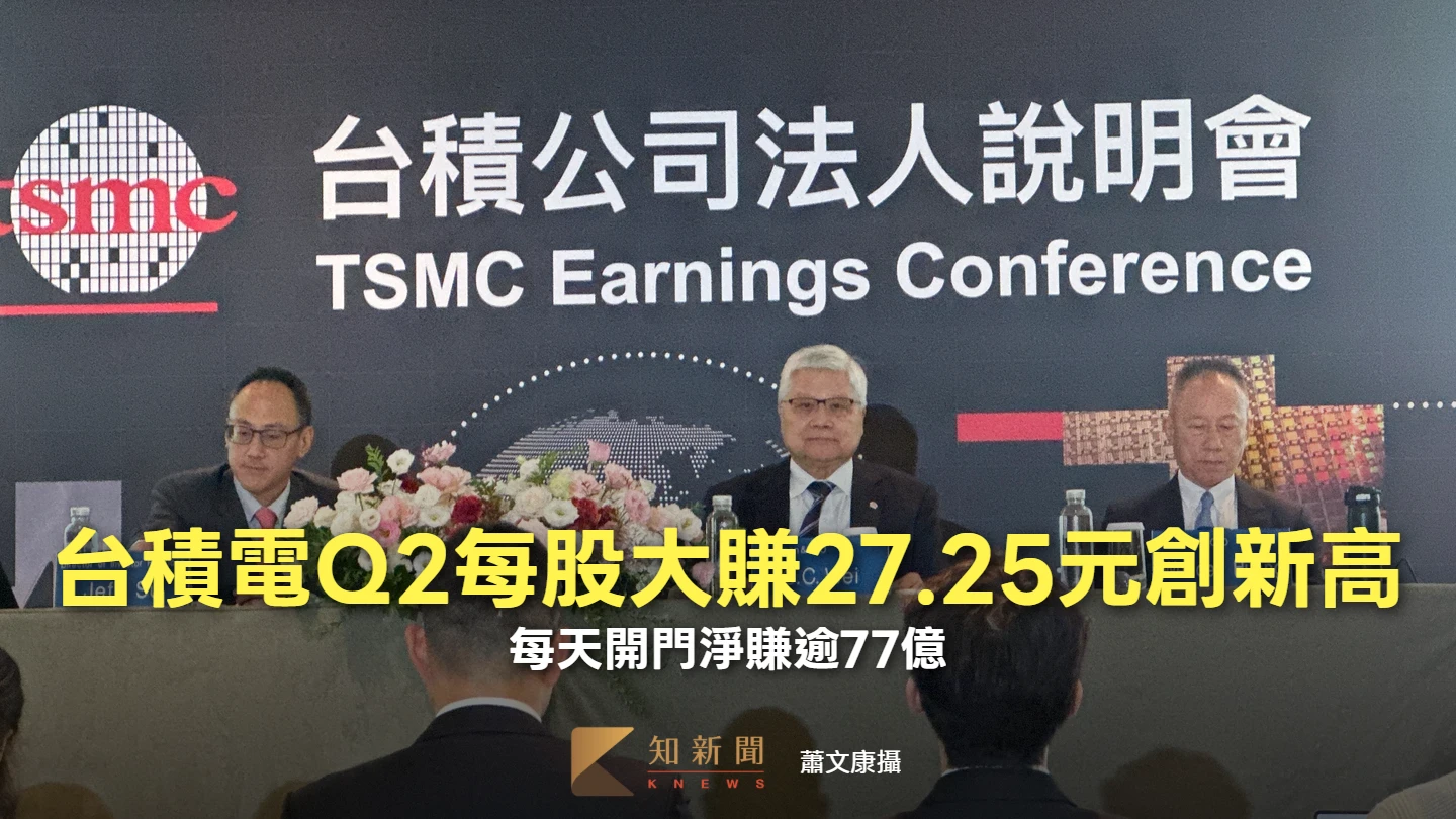 台積電法說1｜Q2每股大賺27.25元創新高　每天開門淨賺逾77億