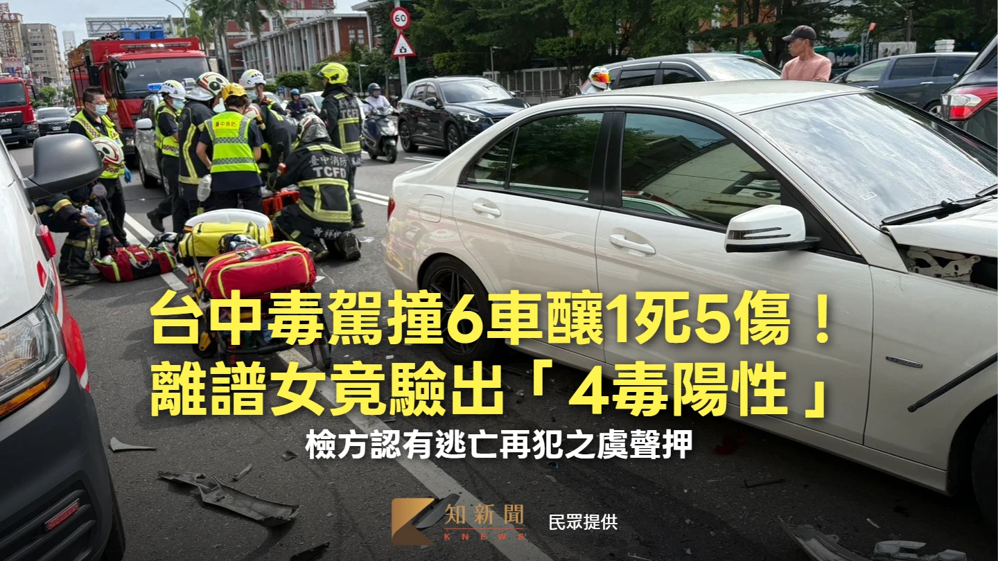 移送片｜台中毒駕撞6車釀1死5傷！離譜女竟驗出「4毒陽性」　檢認有逃亡再犯之虞聲押