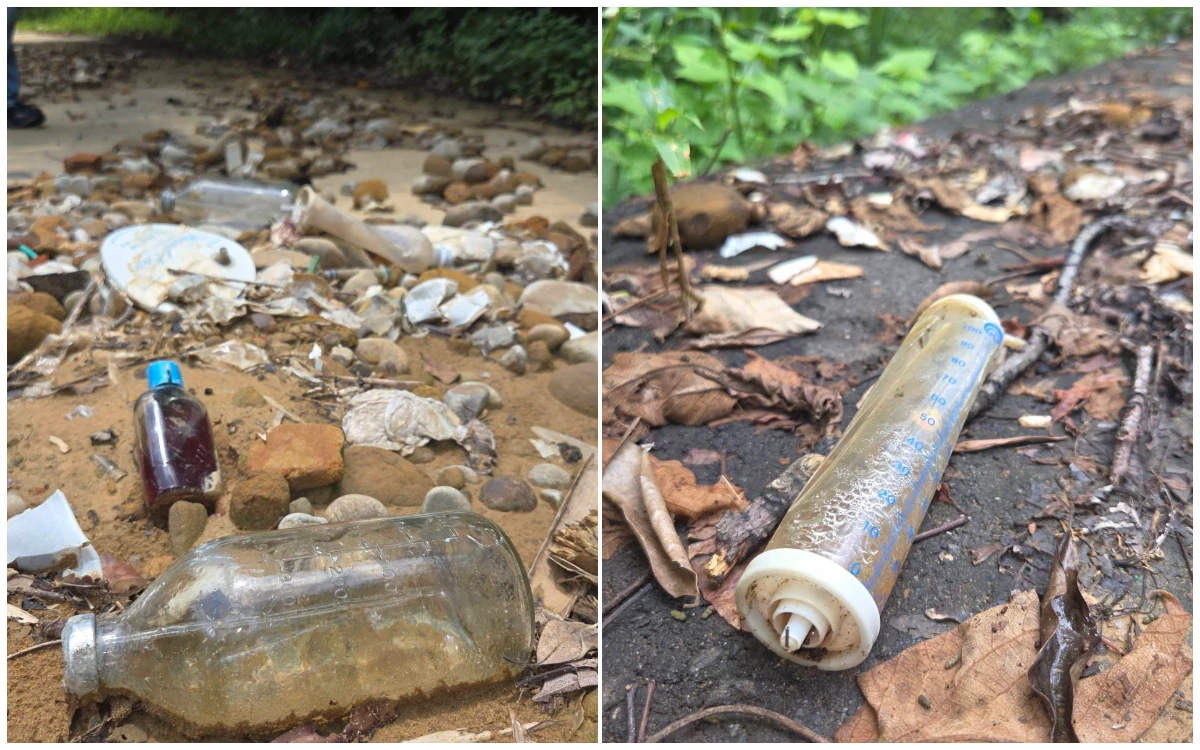 直擊｜大量醫療廢棄物棄置新莊產業道路！針筒、點滴罐沖入河　居民憂污染下游農田