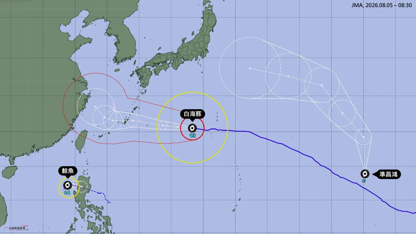 鯨魚輕颱今成形、「昌鴻」最快明成颱　赴日韓注意！一圖看懂三颱鼎立路徑