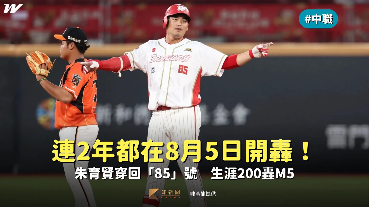 中職｜85之力！朱育賢穿回「85」號連2年都在8月5日開轟　生涯200轟M5