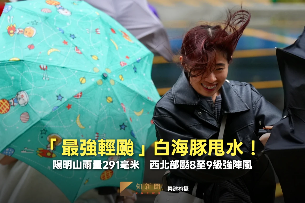 「最強輕颱」白海豚甩水！陽明山雨量291毫米　西北部颳8至9級強陣風