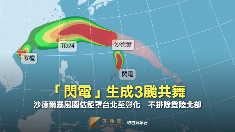 「閃電」生成3颱共舞！沙德爾暴風圈估籠罩台北至彰化　不排除登陸北部