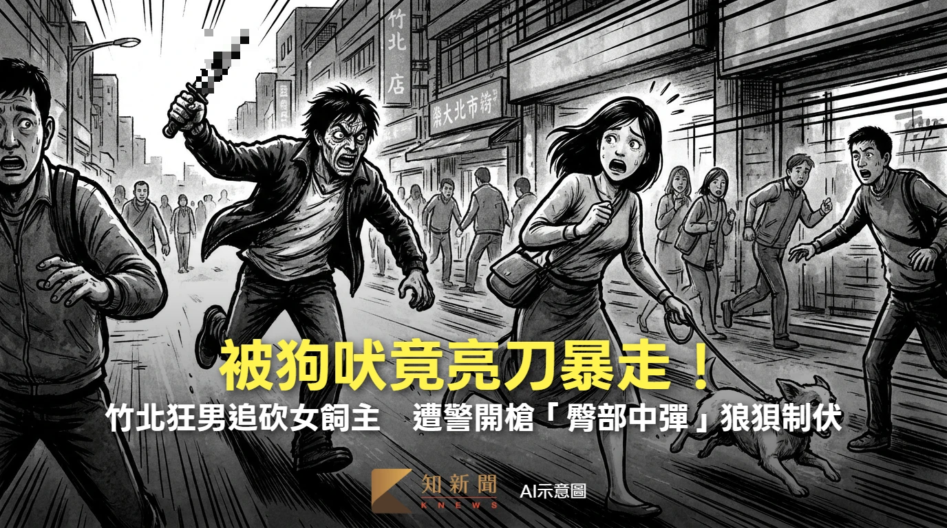 被狗吠竟亮刀暴走！竹北狂男追砍女飼主　遭警開槍「臀部中彈」狼狽制伏