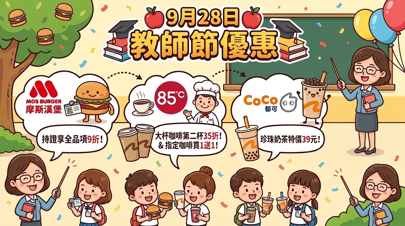教師節優惠來了！摩斯打9折、CoCo買1送1、85度C限時第二杯35折